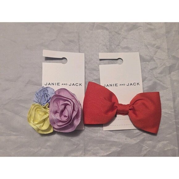 JANIE AND JACK NWT Set of 2 Bows One Coral Red Bow and One Multicolored (1097) - Picture 1 of 8